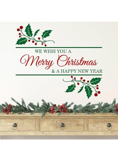 clothmile BPA&reg; Merry Christmas Wall Stickers Happy New Year Wall Decals Removable Christmas Leaves Christmas Fruit Vinyl Art Decor Wall Stickers for Christmas Party Supplies Home Window Decor