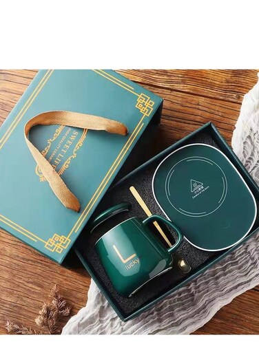 Electric Coater Mug Warmer With Lid And Golden Spoon, Smart Cup Mug Heater for Warming and Heating Coffee, Tea, Cocoa