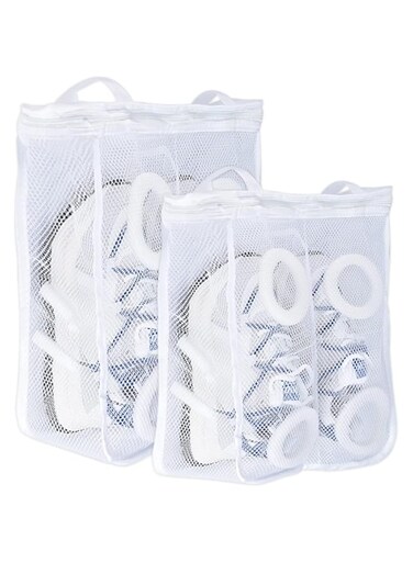 Khazna Sneaker Washing Bag, Fabric Durable and Reusable Mesh Laundry Bags with Zipper, Travel Organization Bag, Foam Ring as Buffers Protect Shoes and Washing Machine (1 Large and 1 Medium) (2 Piece)