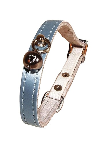 Bobby Irise Leather Cat Collar Blue Colour Safety Release W Bell 30Cm