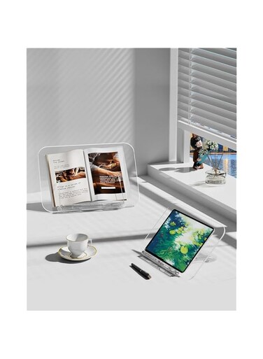 BOOMLONGDA Acrylic Book Stand for Reading, Cookbook Holder, 13 Levels Angle Adjustable, Foldable &amp; Portable, Lightweight for Office, Kitchen, School Textbook, Recipe, Magazine, Tablet, Laptop