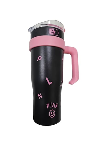 Thermal Stainless Steel Water Tumbler Cup with Straw, 1200ml, Double Wall Insulation, Leakproof Lid (Black)