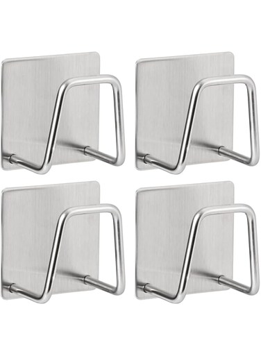 2Twenbes Adhesive Sponge Holder for Kitchen Sink, 304 Stainless Steel Scrubber Hanger Caddy Accessories Storage Rack Stand for Scratch Scrub Dishcloth Dishrag Wool Exfoliator Strainer Stoppe