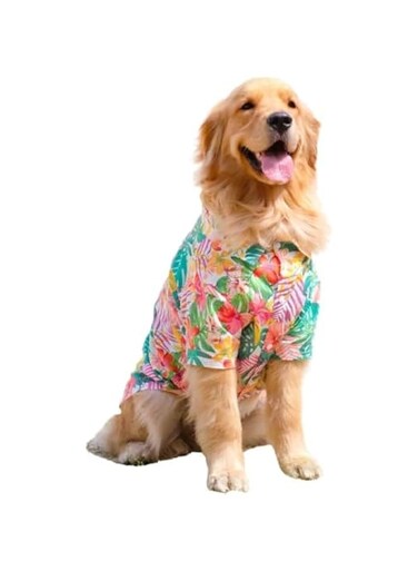 Large Dog Costume, Dog's Cool T-Shirts Summer Clothes, Shirt for Large Dogs, Design for Summer Style Beach Camp Vacation (Blue Flower, 4XL)