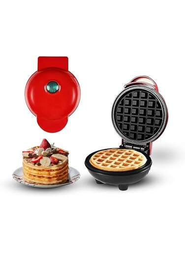 Jinou 4" Mini Waffle Maker - Made With Premium Quality Plastic &amp; Non-Stick Coating - Small Pancake Maker For Brownies, Cookies, Quesadillas, Calzones, Hash Browns and Other Foods