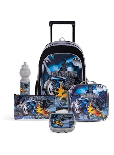 TRUCARE Warner Bros' Batman Gotham City Guardians 5in1 Trolley School Bag Set   Kids Backpack Gift   Water Resistant,Box set 18