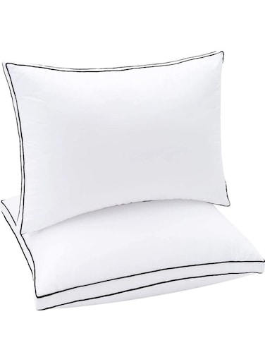 night 2-Piece Soft Fiber Fill Comfortable Bed Pillow Set Cotton White/Black 50 x 75cm