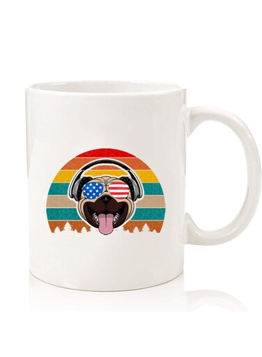 Premium Quality Two Sided Printed Coffee Mug Tea Cup For Home Office, Kids Men Women pug with headphones
