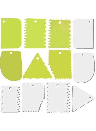 12pcs Cake Smoother Scraper Dough Scraper Tools Set, Cake Icing Scraper Smoother, Reusable Bread Cream Pizza Cutter.
