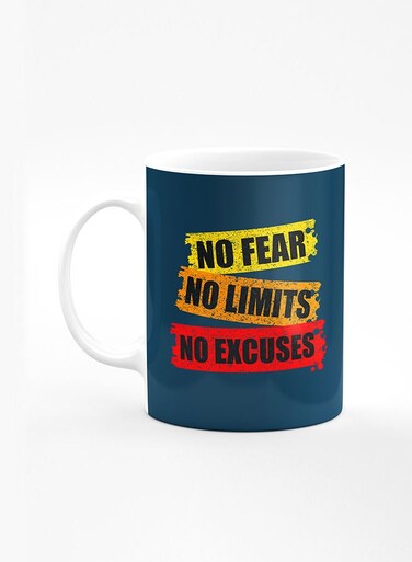 Designer Printed Coffee Mug with Heavy Duty Handle 11oz Ceramic Personalised Gift Mugs Cup [Microwave Safe &amp; Dishwasher Proof] - No Fear Limits Excuses