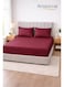 3-Piece Striped Microfiber Fitted Sheet Set Super King 200x200cm &acirc;&euro;&ldquo; Soft Elastic Deep Pocket 17cm Bedsheet with 2 Pillowcases 50x70cm, Maroon Microfiber Maroon 200x200+17cm