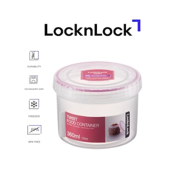 LocknLock Twist Round Container 360ml &ndash; BPA-Free, Airtight, Leakproof, Freezer &amp; Dishwasher Safe