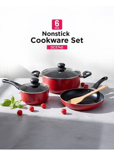 6-piece Nonstick Cookware Set- DC3740 Aluminum Body with Durable Coating, 3-Layer Construction