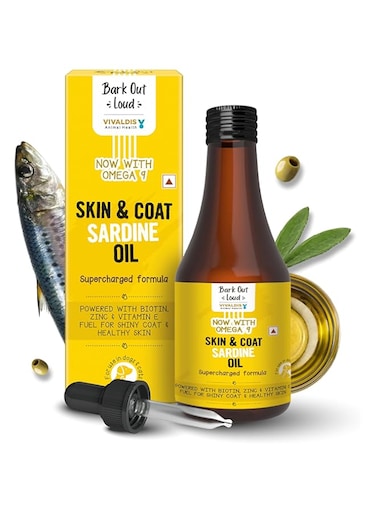 Bark Out Loud by Vivaldis, Skin &amp; Coat Sardine Oil - for Healthy Skin, a Glowing Coat &amp; Boosted Immunity, with Omega 3 &amp; 6, Biotin &amp; Zinc (Dogs &amp; Cats) 200ml