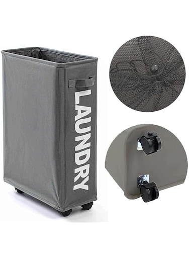 AMERTEER 22" Rolling Slim Laundry Basket With Handle On Wheels, Foldable Laundry Hamper, Collapsible Laundry Sorter And Organizer, Tall Storage Basket Bin, Large Laundry Hamper, (Dark Grey)