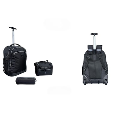 Tradeo 3-Piece black Trolley Backpack Set with Wheels, Lunch Bag &amp; Pencil Case &ndash; Blue Travel School Bag