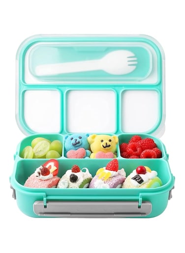Arabest Bento Box, 1300ml 4 Compartment Square Portable Adult Lunch Box Containers, Durable Leak Proof Microwavable Sandwich Box, Leakproof Food Storage Set for School, Work, Picnic (Green)