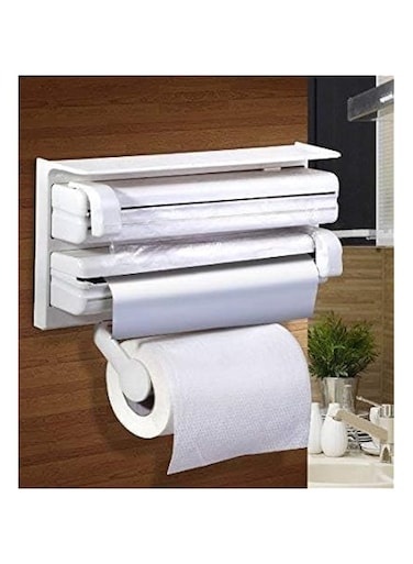 FEND Kitchen Triple Tisue Paper Dispenser, 4 in 1 Foil Cling Film Tissue Paper Roll Holder for Kitchen, Triple Paper Roll Dispenser and Holder for Tissue Paper Roll