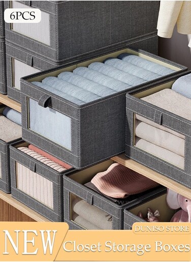 6 Pieces Foldable Closet Storage Organizer Washable Closet Storage Box with Carrying Handles Toy Organizer Box Cube Storage Bin for Clothes Wardrobe Home Bedroom Office