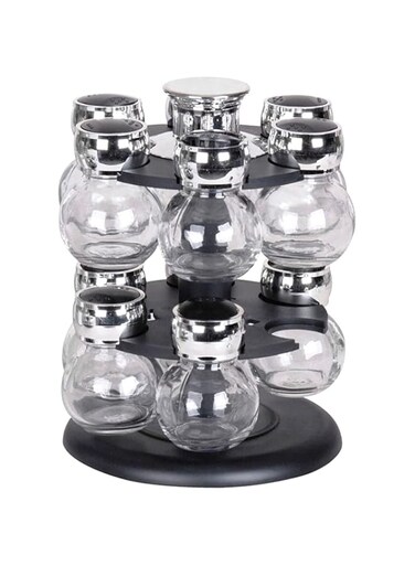 Dubai Gallery 16-Piece Spice Jar Rack Set Black