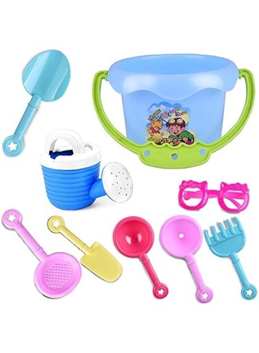 9 pcs/set Beach Sand Play Toys Set Excavating Tools Bucket Sand Wheel Play Bath Toys For Children Learning Study Toys color-Red