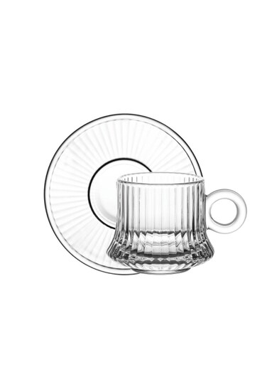 Art Coffee Cup &amp; Saucer Set - 80ml, 12-Pieces, Transparent (CS-038C)