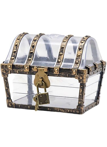 Tazweeq Transparent Pirate Jewellery Case with Lock, Gemstone Crystal Storage Box, Rhinestone Container Children's Toys Girls Toys