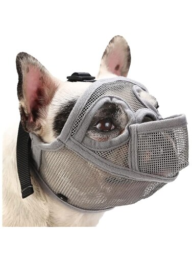 Excefore French Bulldog Muzzle Short Snout Dog Muzzle for English Bulldog Adjustable Breathable Mesh Dog Muzzle with Tongue Out Design Flat Face Dog Muzzle for Biting Chewing Groomin, Size: S