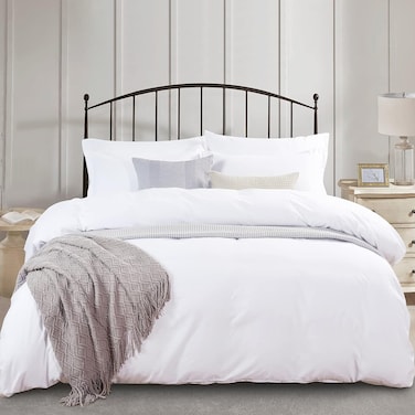 3 Piece Super King Size Washed Duvet Covet Set, Silky Breathable Microfiber, Ultra Soft, Set includes 1x 220cm x 260cm Duvet covet + 2x 50cm x 75cm Pillow Shams , White