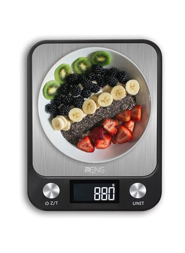 Peng General Digital Kitchen Food Scale, Stainless-Steel Platform, Ultra Slim/Multifunctional High Accuracy with Large LCD Display/Tare Function for Weight Loss (Black 15kg)