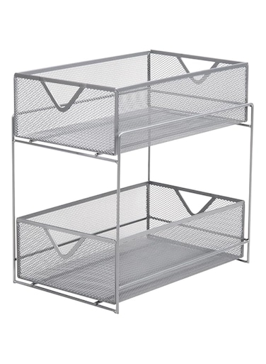 Mind Reader, Supply Storage, Makeup Accessory Organizer, 12 x 8 x 12, Silver