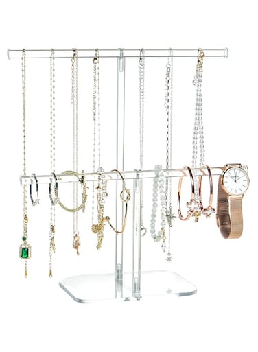 lengnoyp Premium Jewelry Stand, Necklace Holder Stand, Solid Clear 2-Tier Acrylic Jewelry Organizer Stand &amp; Bracelet holder Stand for Necklace Display, Ring &amp; Watch Bracelet Display