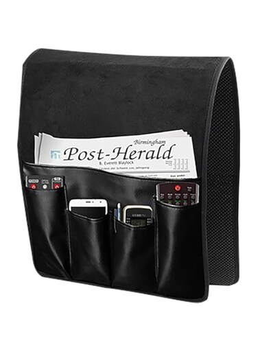 Leather Sofa Armrest Organizer, Non-Slip Armchair Caddy for Couch Remote Control Holder with 5 Pockets for Phone, Book, Magazines, Tablet, Holder Recliner Couch Tidy Hanging Storage Bag Arm Chair