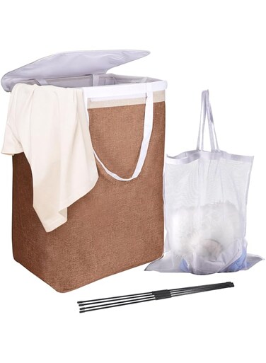 Kailund Foldable Laundry Basket 66L Large Dirty Clothes Basket with Lid and Handles, Tall Clothes Hamper for Bathroom, Bedroom and Home Closet - Coffee 15.7 * 11.8 * 21.7