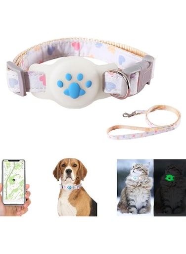 （1pcs）Upgraded 2 in 1 Airtag Cat Collar &amp; Leash, Adjustable Air tag Cat Collar with Safety Buckle, Compatible with Apple Airtag for Cat Dog Kitten Puppy (Blue)