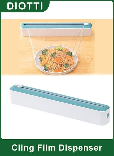 Suction Cup Cling Film &amp; Foil Dispenser with Two-Way Slide Cutter, Refillable Wrap Holder for Kitchen Counter or Wall Mount