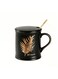 380ml Matte Black Ceramic Coffee Mug Gift Set with Lid &amp; Gold Spoon, Gold Foil Palm Leaf Design, Premium Gift Box, Perfect for Wedding Favor, Corporate Gift, Home Office Daily UseCorporate Gift, Home Office Daily Use