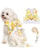 KASTWAVE Dog Harness and Leash Set No Pull Girl Dog Floral Harness with Bow Tie Soft Mesh Princess Puppy Cats Harness Vest(Yellow,Medium)