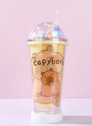 Capybara foam Tumblers Durable Cute Drinking Cup with Straw, Reusable Tumblers Semi Transparent Double Walled Tumblers