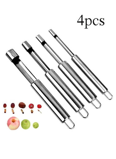 4-piece set, multi-functional core remover and core remover set, stainless steel core removal tool, suitable for apples, pears, cherries, jujubes, red dates, etc., with sharp serrated blades