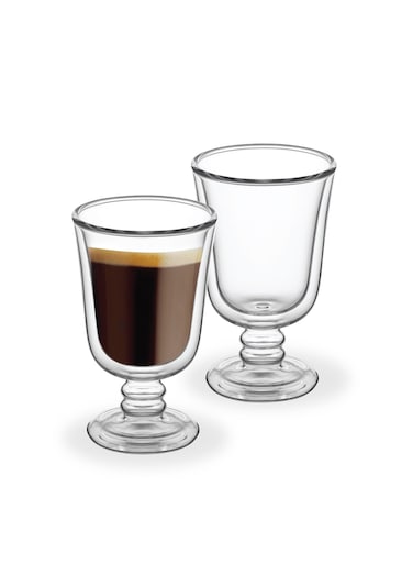 200ML Clear Glass Double-Wall Glass with Stand Set of 2 Suitable for Coffee Iced Tea Ice Cream DG960 Elegant Insulated Footed Drinkware Cups