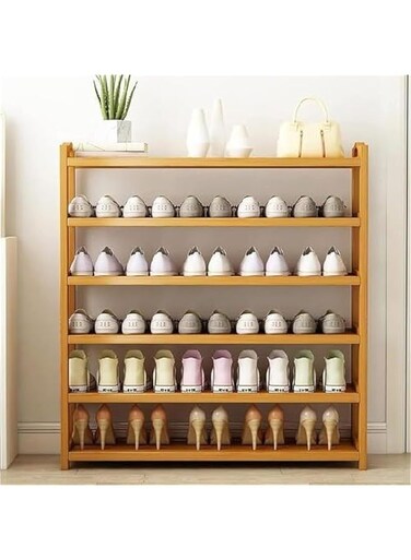 Bamboo Shoe Rack, Wooden Shoe Cabinets with Two Rounded Handle, Free Standing Entryway Shoe Tower Shelf, Shoes Organizer Storage Modern House Furniture Home Stand