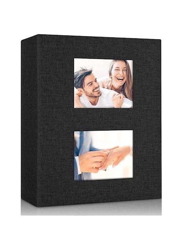 TNTAIAHL Linen Photo Album 6x4, Small Photo Album holds 200 Pockets, Picture Album Slip in for 4x6 3.5x5.5 Photos, 4x6 Photo Book Ideal for Valentine Wedding Christmas Birthday (Black)