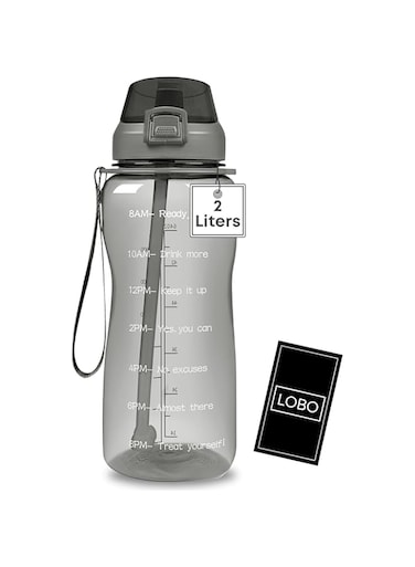 LOBO 2-Liter Big Motivational Water Bottle with Straw Handle, Wide Opening &amp; Locking Lid, 12.2 Inches Tall 4.4 Inches Wide, BPA Free, Silicon Seal Ring, Durable, Leak Proof &amp; Lighweight (Gray)