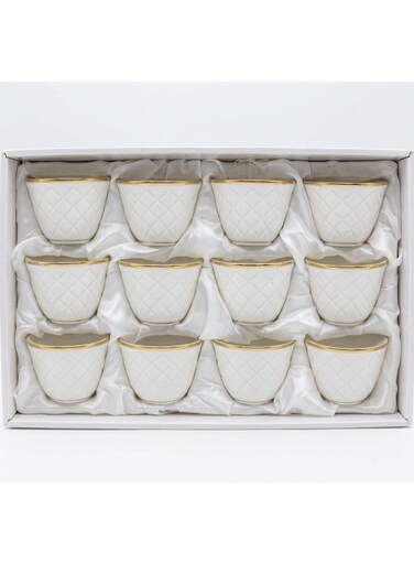 Cv Ceramic 12Pcs Cawa Cup White With Gold 100Ml