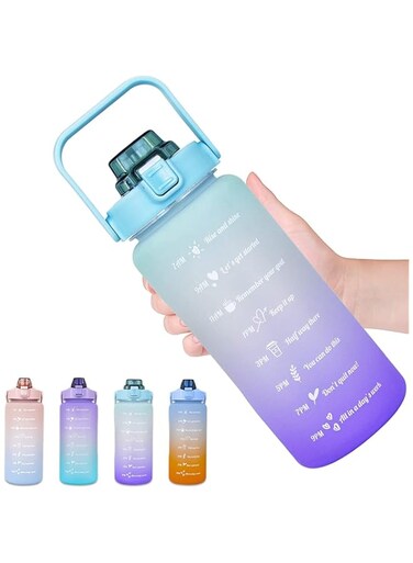 COOLBABY Portable Fitness Sport Water Bottles for Gym &amp;Outdoor Sports &amp;Office 2l Water Bottle With Straw And Handle, Tie Dye Reusable Gym Water Jug With Time Encouraging Measurement Markings