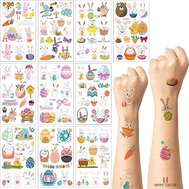 10 Sheets Bulk Easter Temporary Tattoos for Kids 110 Styles Tattoo Stickers Easter Eggs Rabbits Chicks, Easter Basket Stuffers Goodie Bag Fillers Party Decorations Favors Supplies Gifts for Girls Boys