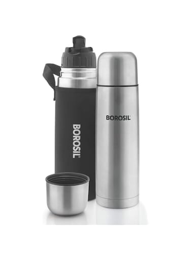 Borosil Hydra Thermo Stainless Steel Flask, 350ml, Silver