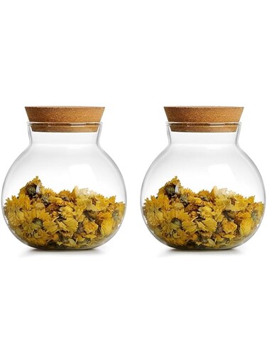 Spherical Glass Jar, 2 Pcs 500ml Candy Jar Kitchen Jar, Small Glass Jars With Cork Lid Airtight, Candy Bottles for Preserving and Storing Coffee, Beans, Sugar, Tea etc