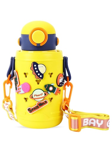 Stainless Steel Water Bottle with Straw Lid,500ml Vacuum Insulated Metal Water Bottle,Yellow Space Reusable Double Walled Leak Proof Sports Water Bottle,Flask for Hot Cold Drinks,for Girls Boys Kids